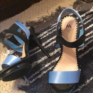 Blue and black platform sandals